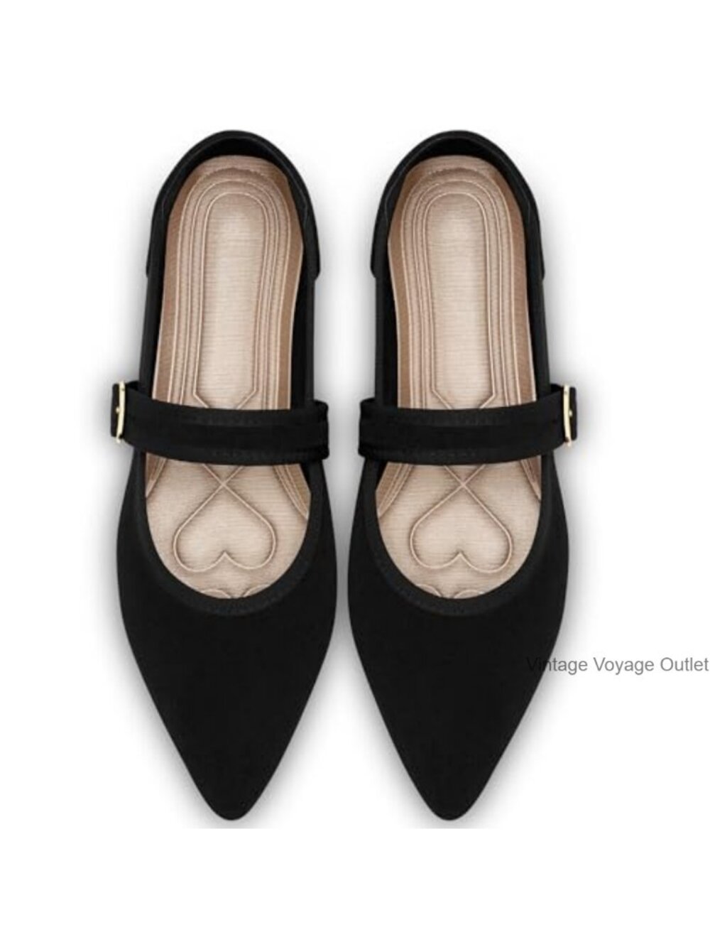 Women's Mary Jane Ballet Flats Pointed Toe Buckle Strap Memory Foam Faux Suede